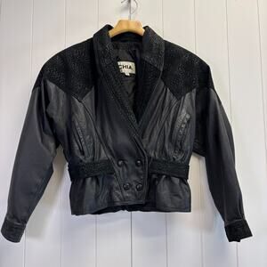 VTG Chia Women's Moto Biker Rocker Cropped Leather Jacket Size M 80s 90s Edgy